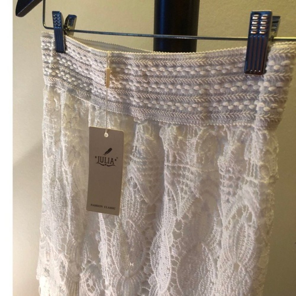 NEW Julia Fashion Classic White Fringe Lace Skirt Size L/XL - Picture 4 of 8